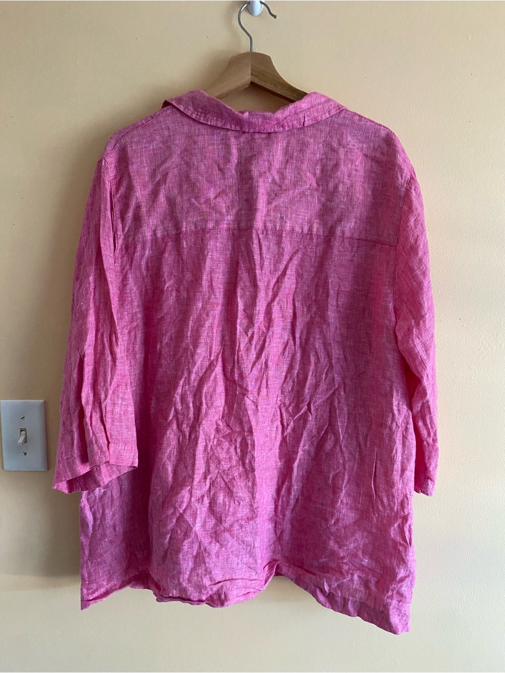 TAHARI 100% Linen Popover Top Womens 2X Pink 3/4 Sleeve Side Buttons Lagenlook - Picture 3 of 11